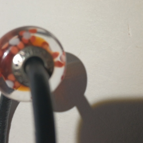 Pandora Retired Red Murano Charm on Leather bracelet.Sterling Silver Clasp. - Picture 4 of 5